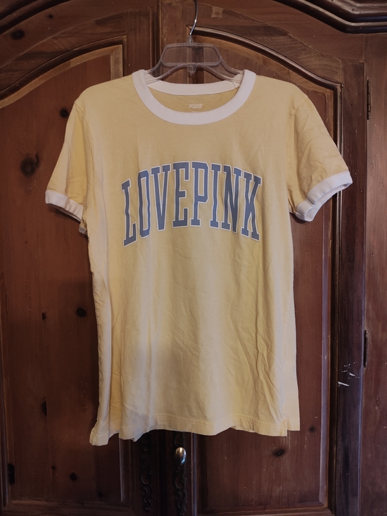 PINK Victoria's Secret Tops - LOVE PINK Victoria's Secret Short Sleeve Ringer Tee in Yellow